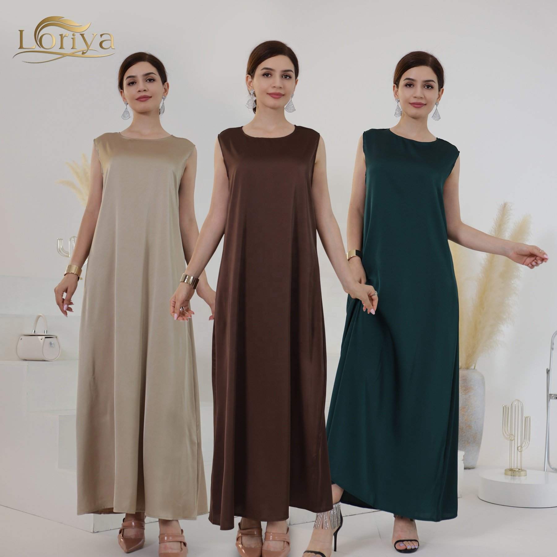 Loriya Customized Colors Muslim Inner Slip Dress Abaya Women Casual Wear Sleeveless Maxi Dresses Abaya