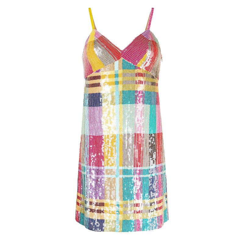Custom Colorful Sequin Halter V-Neck Mini Dress Fashion Women's Bodycon Casual Dress with Check Pattern Sequin Embellishment