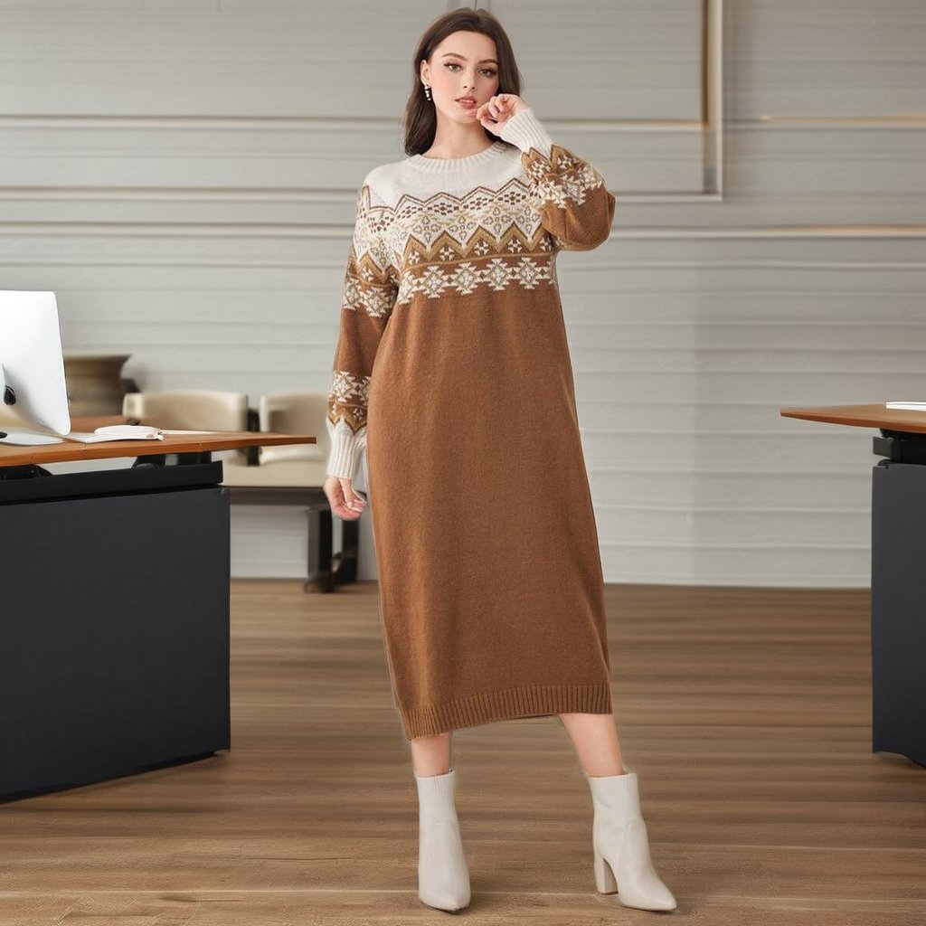 OEM Custom Design Knitted Christmas Sweater Dress Party Empire Waistline Wholesale Ladies Casual Dresses