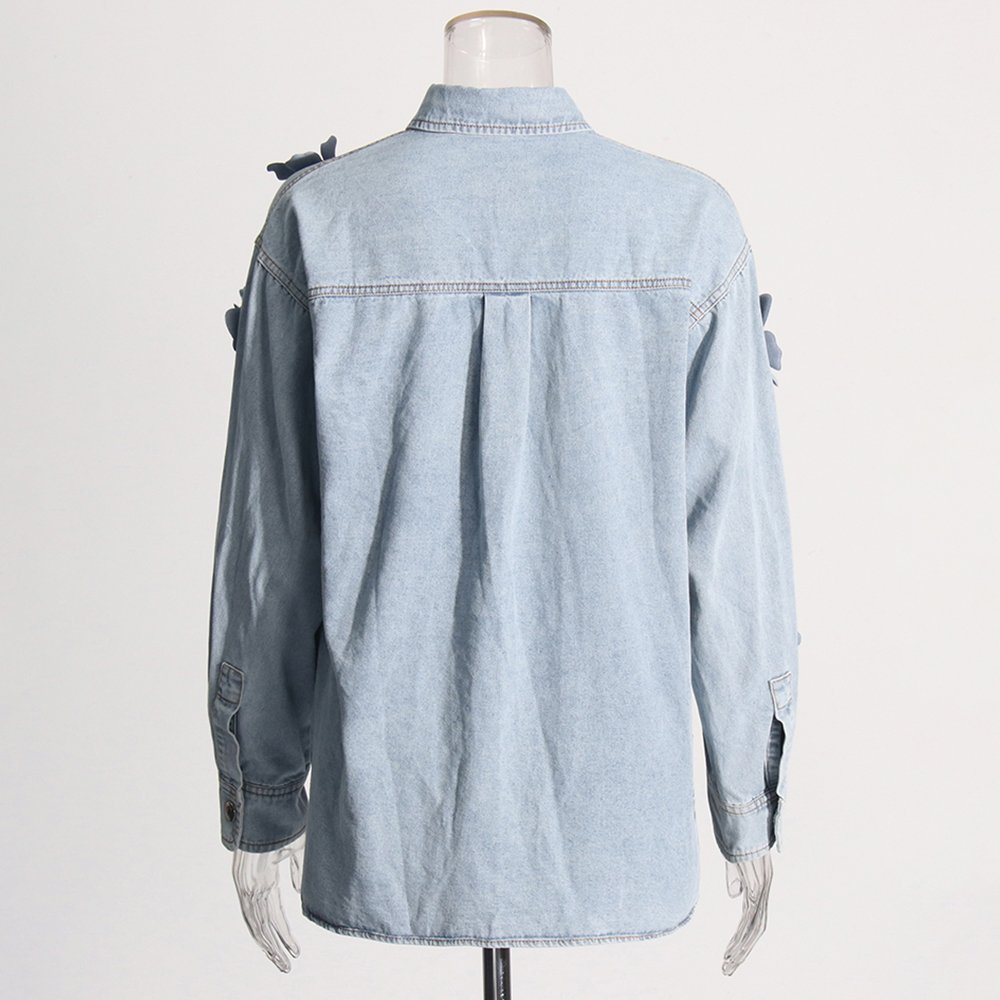 TWOTWINSTYLE Fashion Solid Washed Faded Splice Embroidered Jackets Flower Decoration Women Denim Casual Women's Jackets
