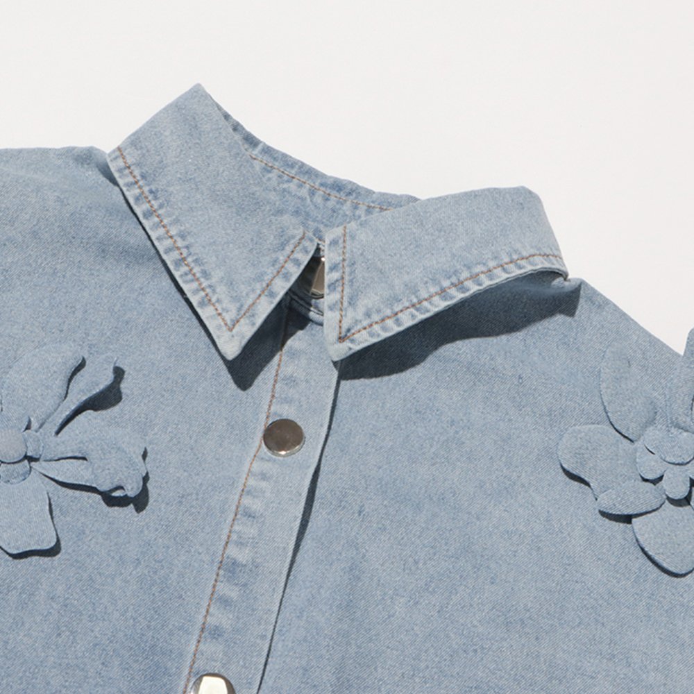 TWOTWINSTYLE Fashion Solid Washed Faded Splice Embroidered Jackets Flower Decoration Women Denim Casual Women's Jackets
