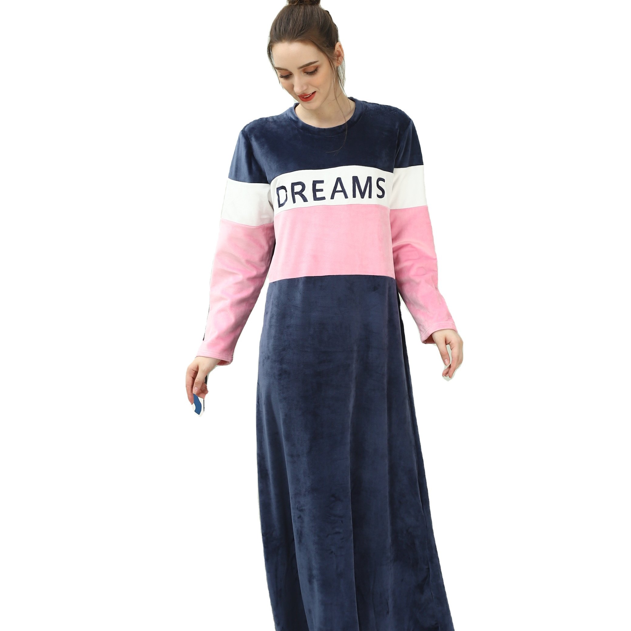 Oem Custom Print Embroider Winter Fleece Female Warm Casual Flannel girls hoodie dresses Women' Sleepwear Dress