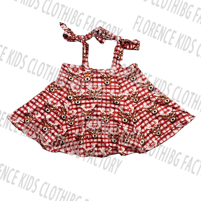 DH ODM Christmas latest new style red deer long sleeve baby kids bamboo twirl skirt toddler girls dresses