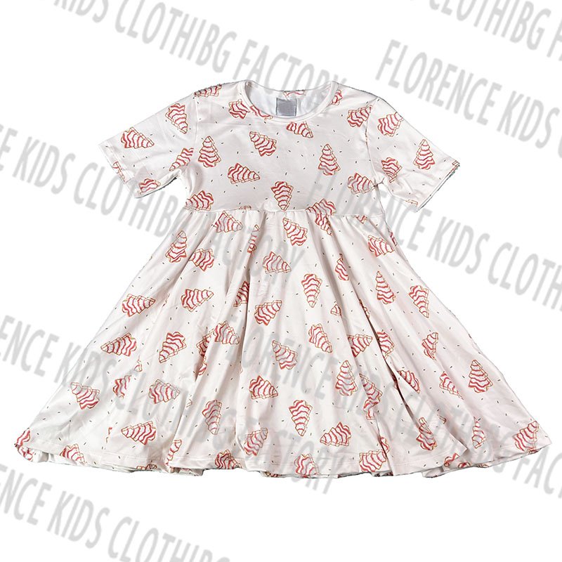 DH ODM Christmas latest new style red deer long sleeve baby kids bamboo twirl skirt toddler girls dresses