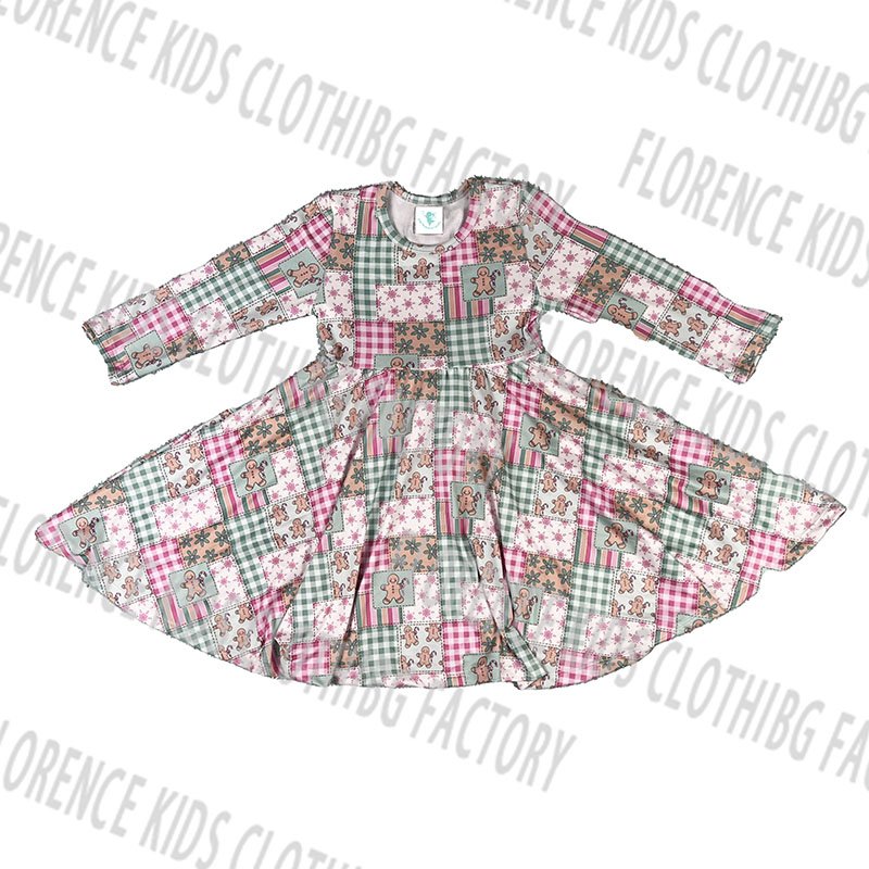 DH ODM Christmas latest new style red deer long sleeve baby kids bamboo twirl skirt toddler girls dresses