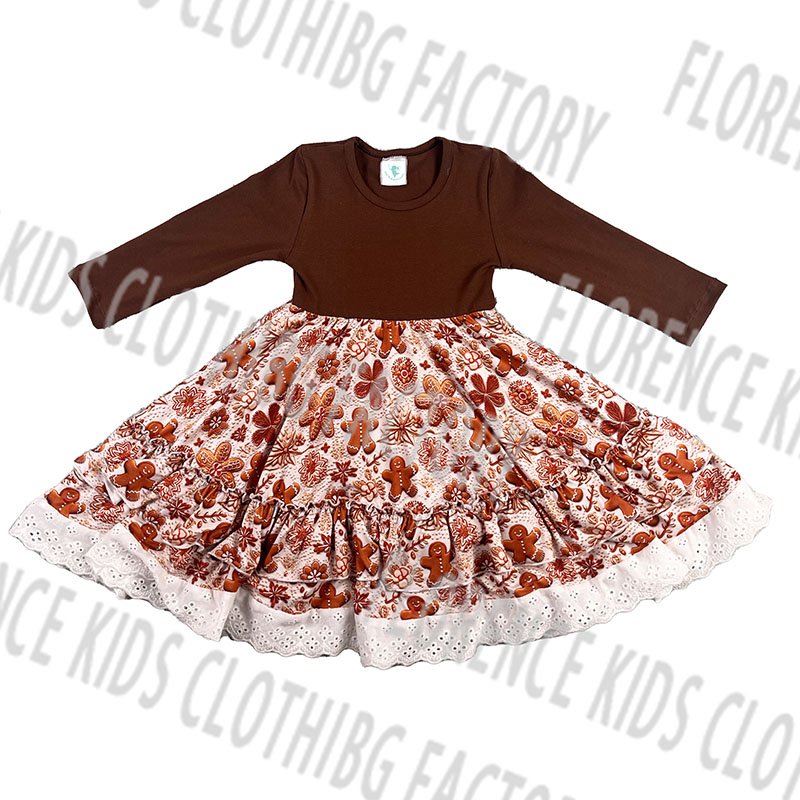 DH ODM Christmas latest new style red deer long sleeve baby kids bamboo twirl skirt toddler girls dresses