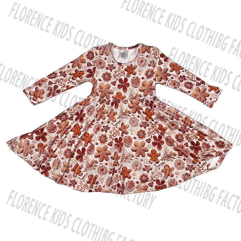 DH ODM Christmas latest new style red deer long sleeve baby kids bamboo twirl skirt toddler girls dresses
