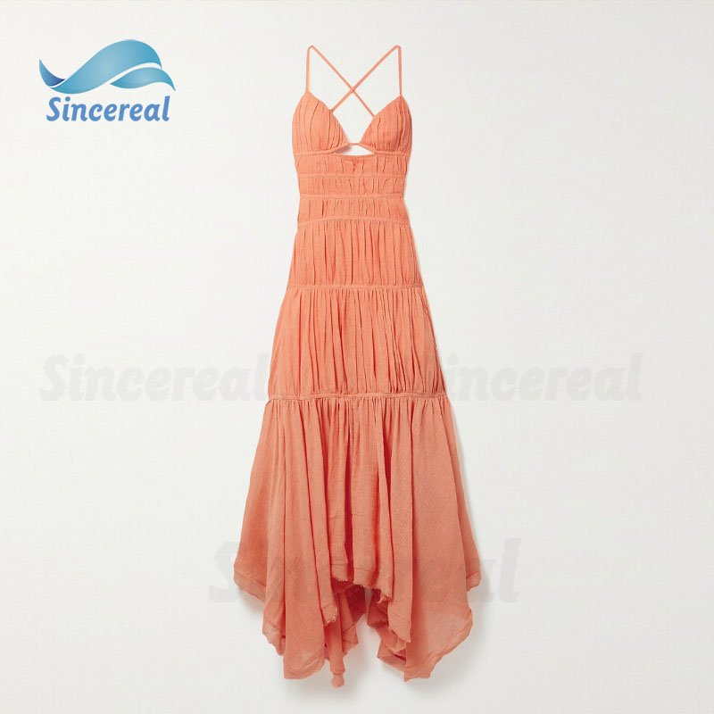 Custom Sexy Summer Outfits Adjustable shoulder straps Open-Back Linen Gauze V neckline Maxi Casual Dresses for Woman