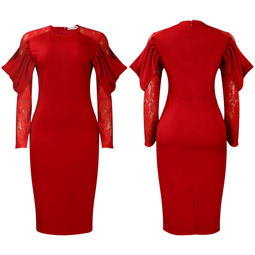 Elegance womens dresses Lace long sleeve hip hugging tights offices casual dress