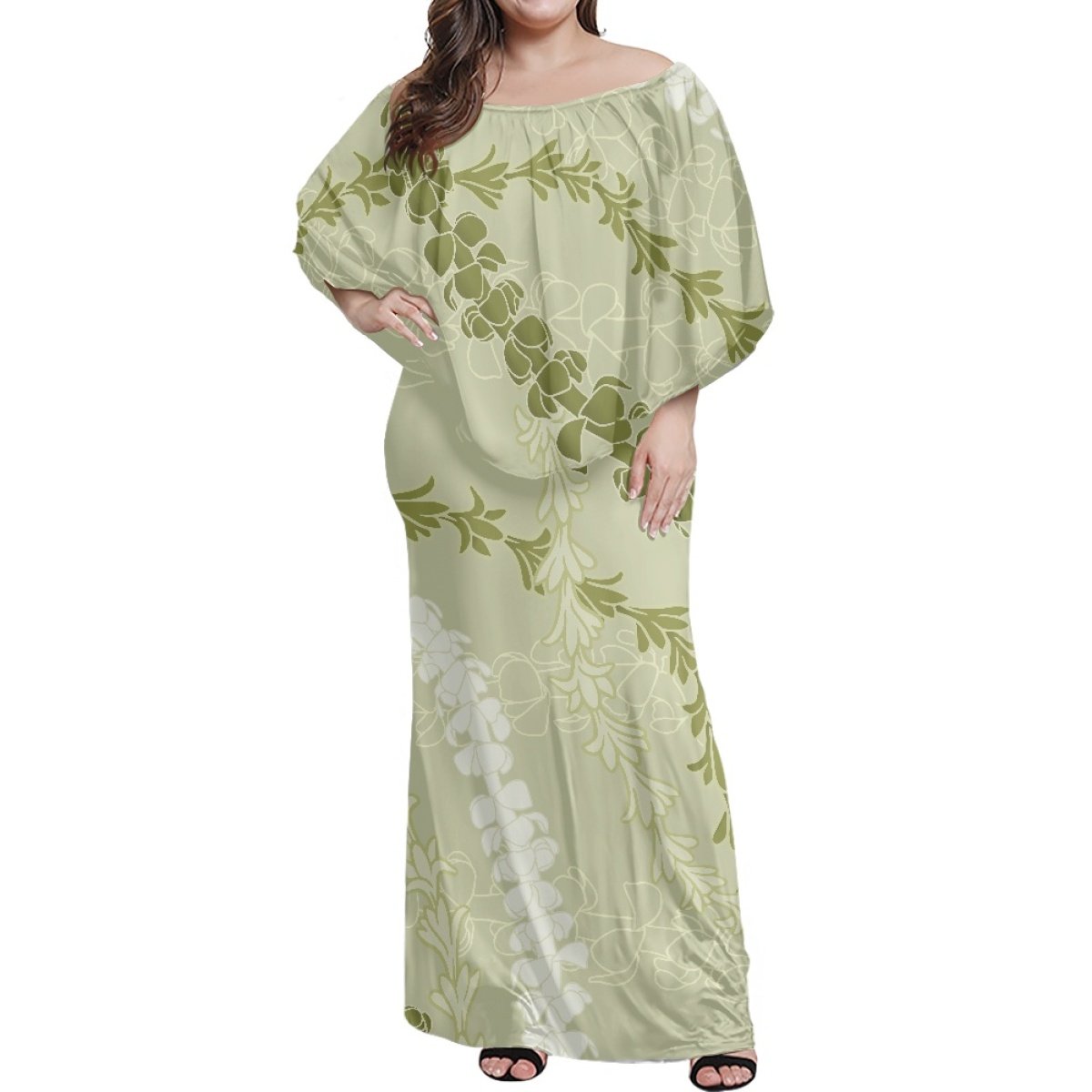 Hawaiian Tropical style Design Custom Sexy Close-fitting Women Ruffle Long Dress Elegant Female Casual Dress Quality Dress