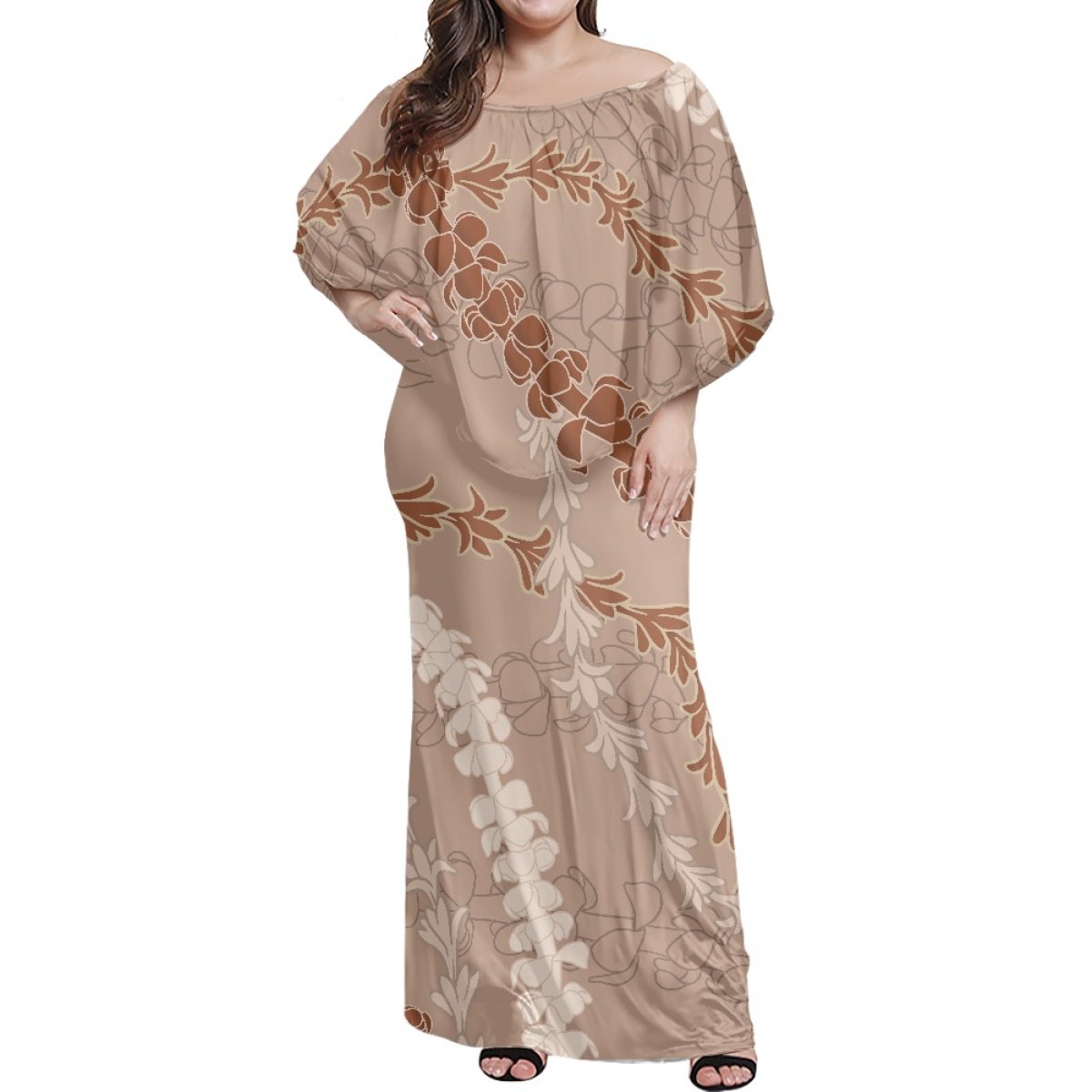 Hawaiian Tropical style Design Custom Sexy Close-fitting Women Ruffle Long Dress Elegant Female Casual Dress Quality Dress