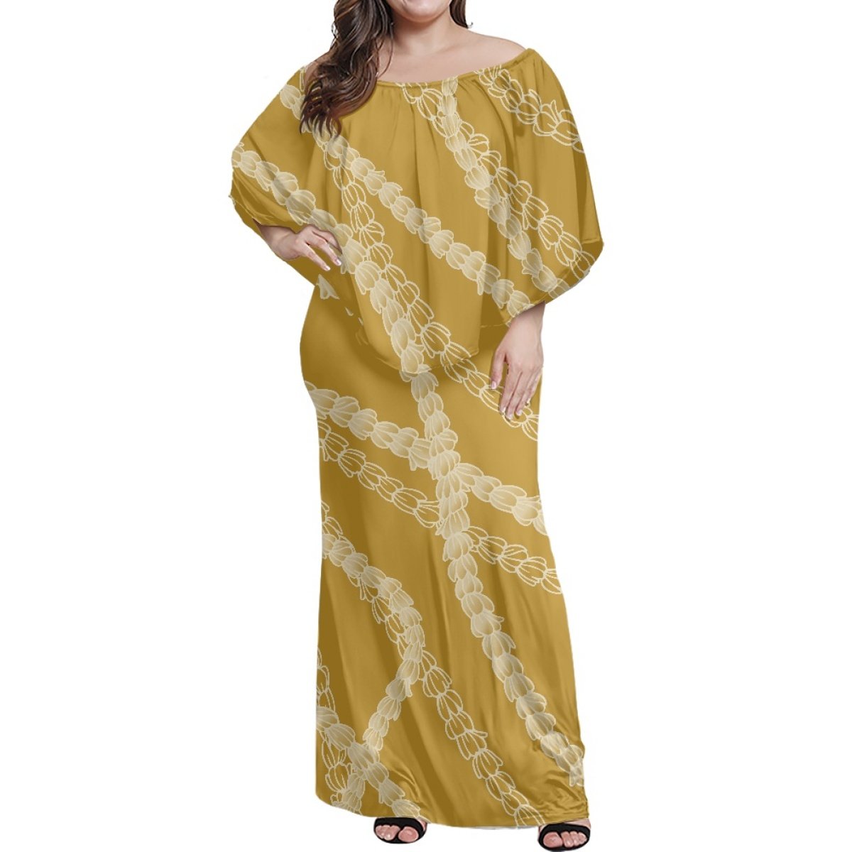 Hawaiian Tropical style Design Custom Sexy Close-fitting Women Ruffle Long Dress Elegant Female Casual Dress Quality Dress