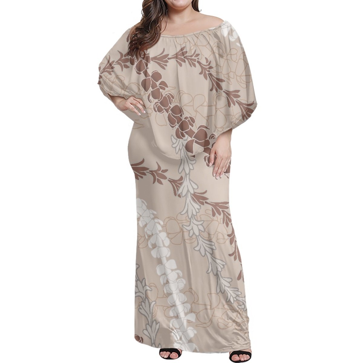 Hawaiian Tropical style Design Custom Sexy Close-fitting Women Ruffle Long Dress Elegant Female Casual Dress Quality Dress