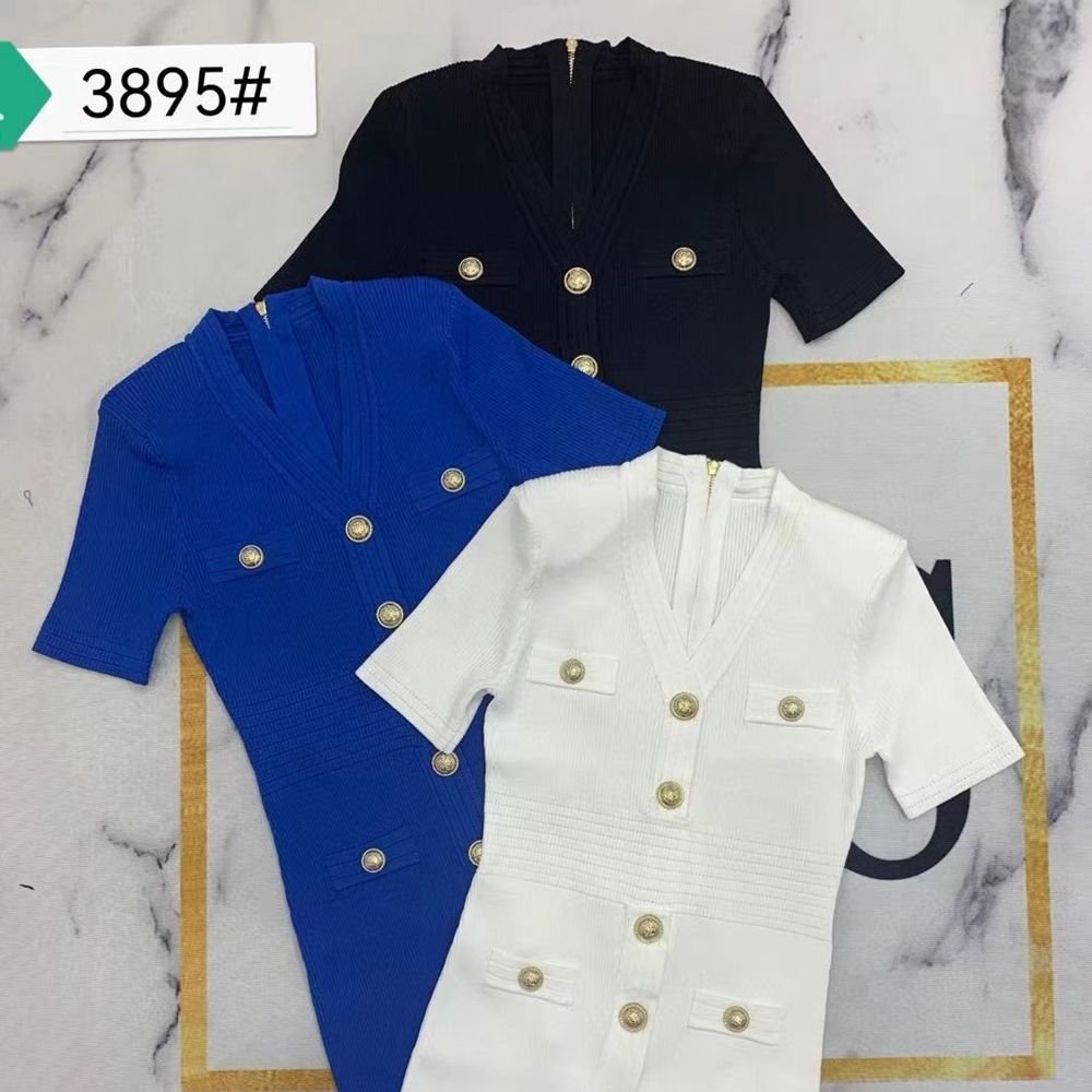 2023 Women's Autumn and Winter Casual Slim V-Neck Formal Short Sleeve Knit Dresses