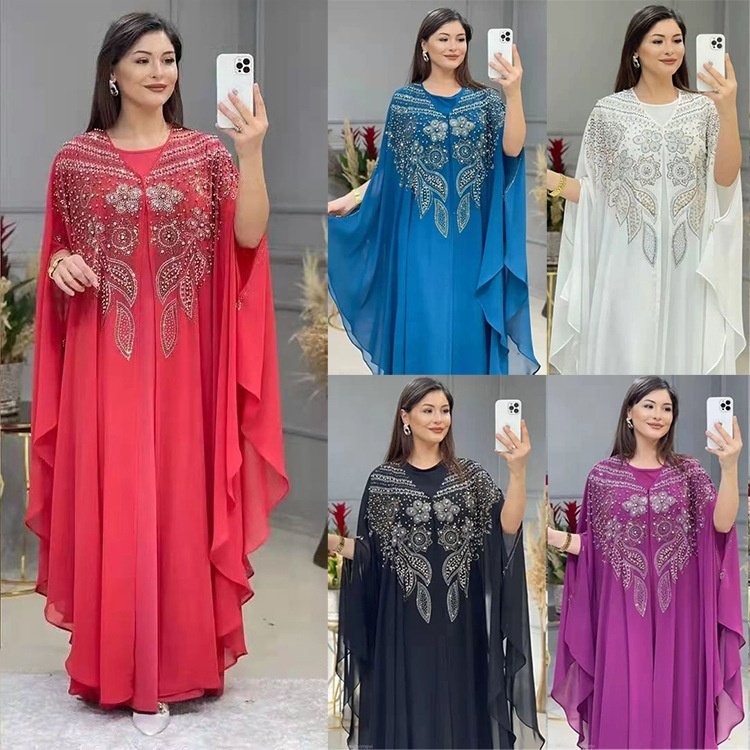 Liu Ming Fall Fashion Women Plus Size African Chiffon Dubai Abaya Robe Muslim Maxi Dress