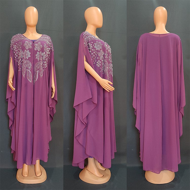 Liu Ming Fall Fashion Women Plus Size African Chiffon Dubai Abaya Robe Muslim Maxi Dress