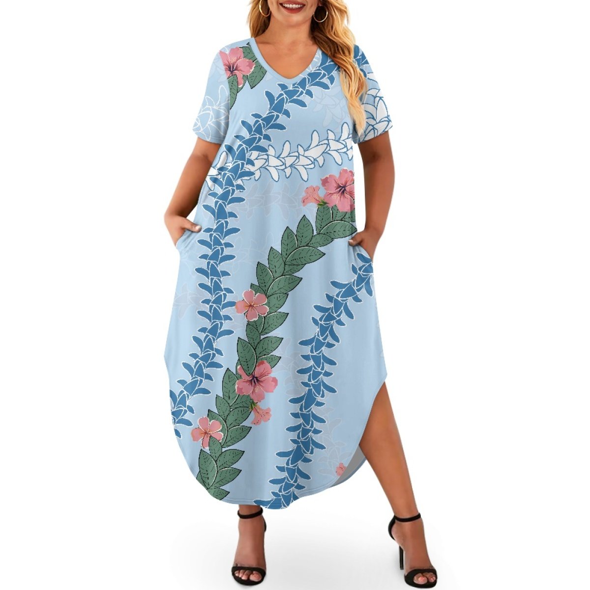 Dropshipping Clothing Women Puakenikeni Women's Short Sleeve Plus Size Dress Printing On Demand Elegant Loose Ladies Dress