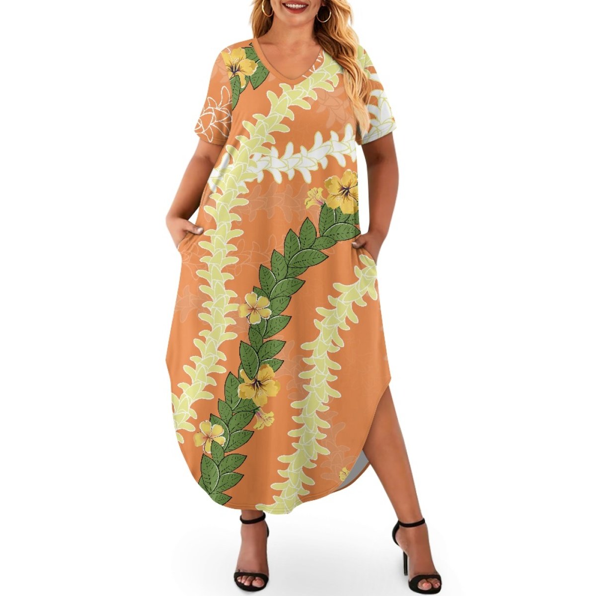 Dropshipping Clothing Women Puakenikeni Women's Short Sleeve Plus Size Dress Printing On Demand Elegant Loose Ladies Dress