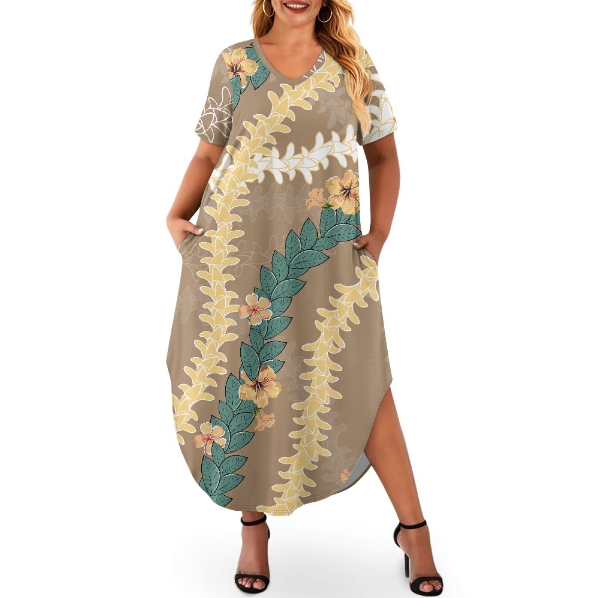 Dropshipping Clothing Women Puakenikeni Women's Short Sleeve Plus Size Dress Printing On Demand Elegant Loose Ladies Dress