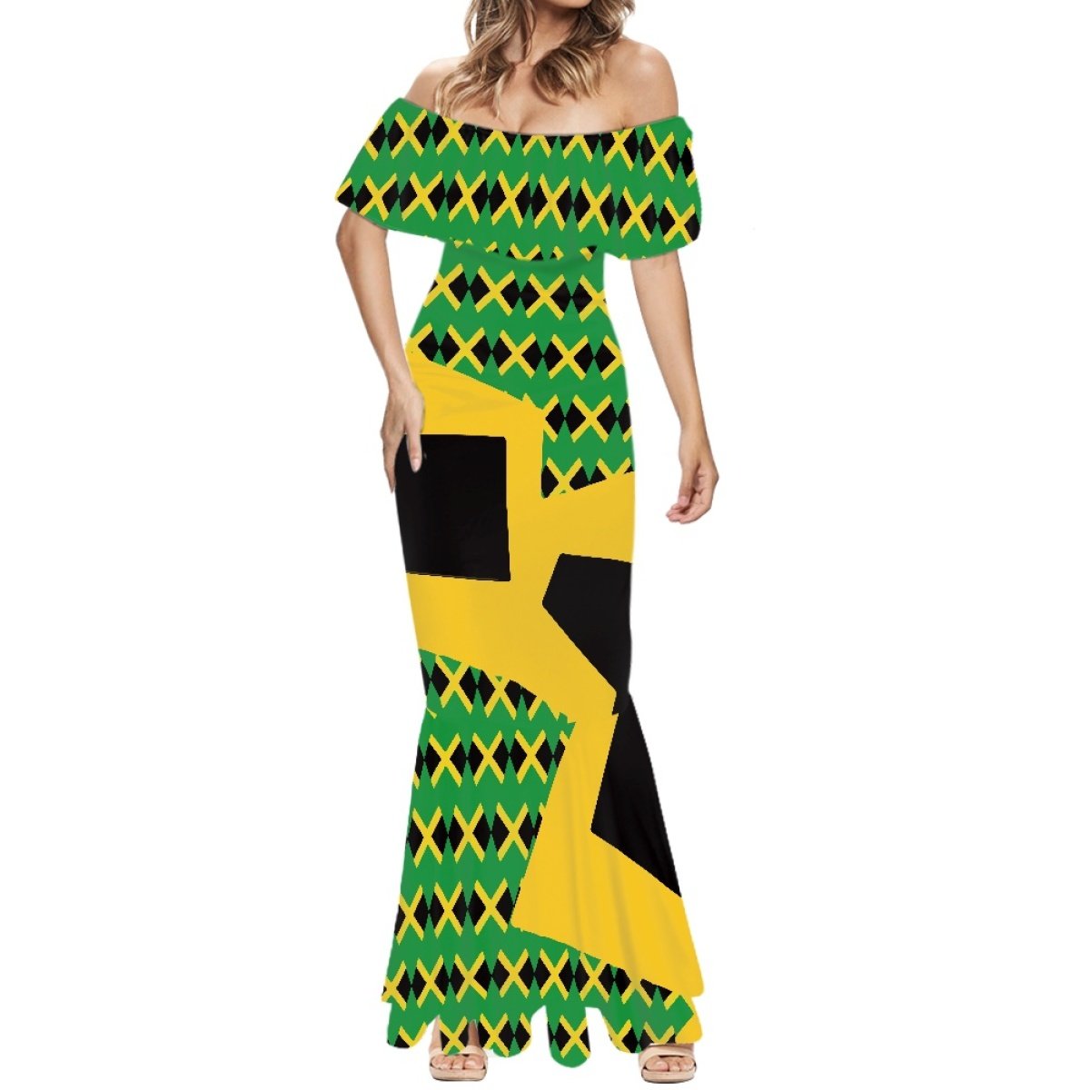 Sublimation Jamaica Flag Popular Plus Size Women's Dresses Wholesale Luxury Streetwear Clothing Stylish Summer Fishtail Dresses