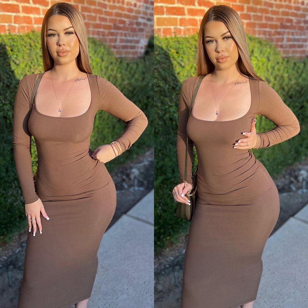 Autumn and winter new products 2022 sexy dress long sleeves cutout dresses women casual square neck long dresses for women