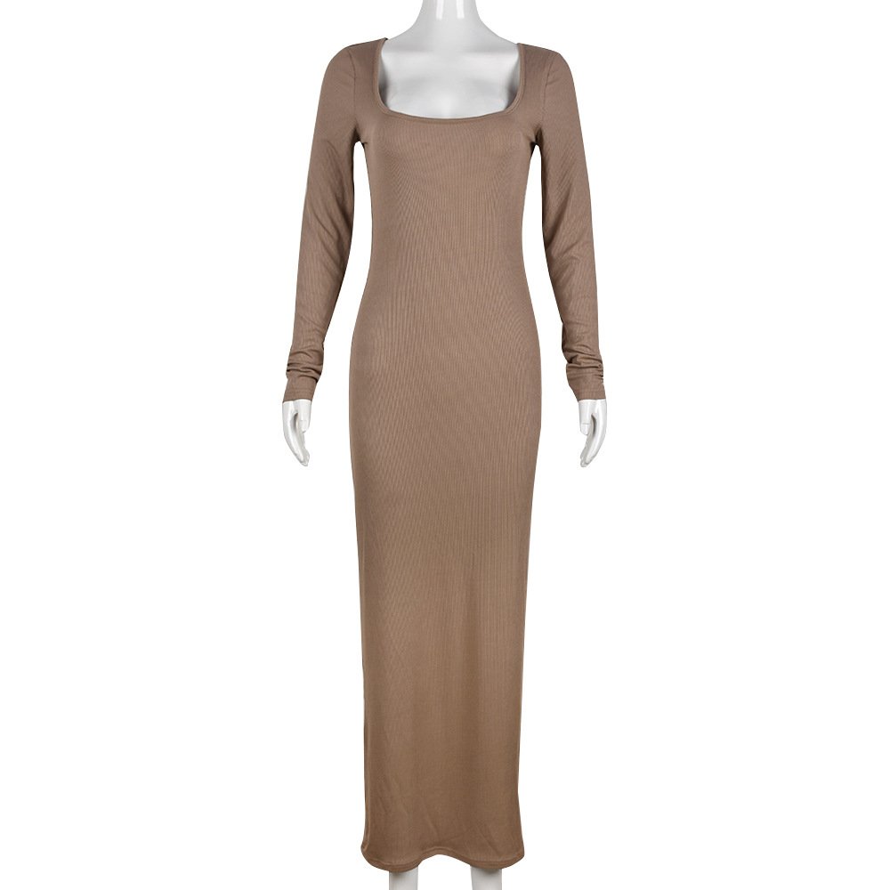 Autumn and winter new products 2022 sexy dress long sleeves cutout dresses women casual square neck long dresses for women
