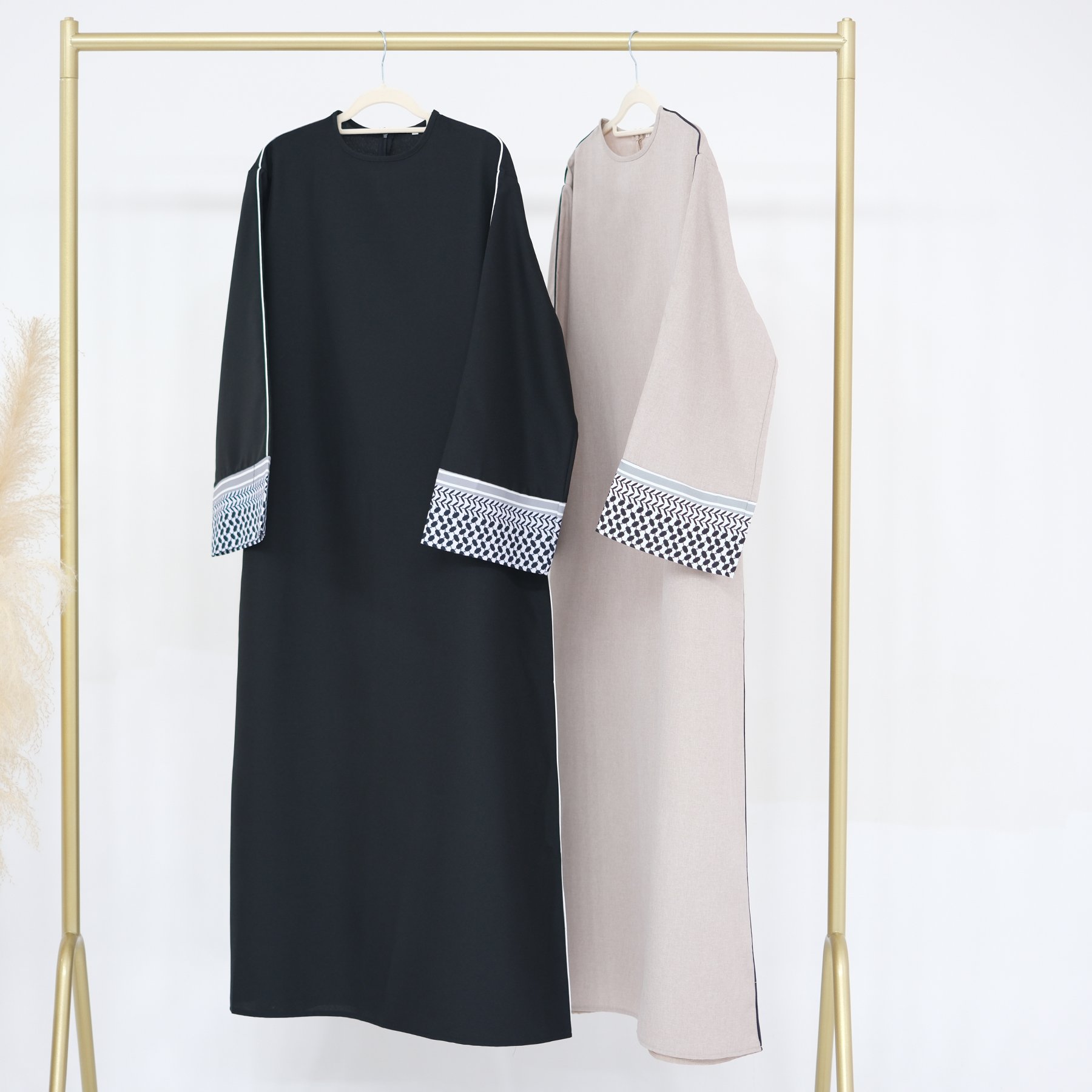 Factory Fashion Linen Printed Muslim Belted Dress Palestine Kufiyah Modest Abaya Ramadan Closed Abaya Women Muslim Casual Dress