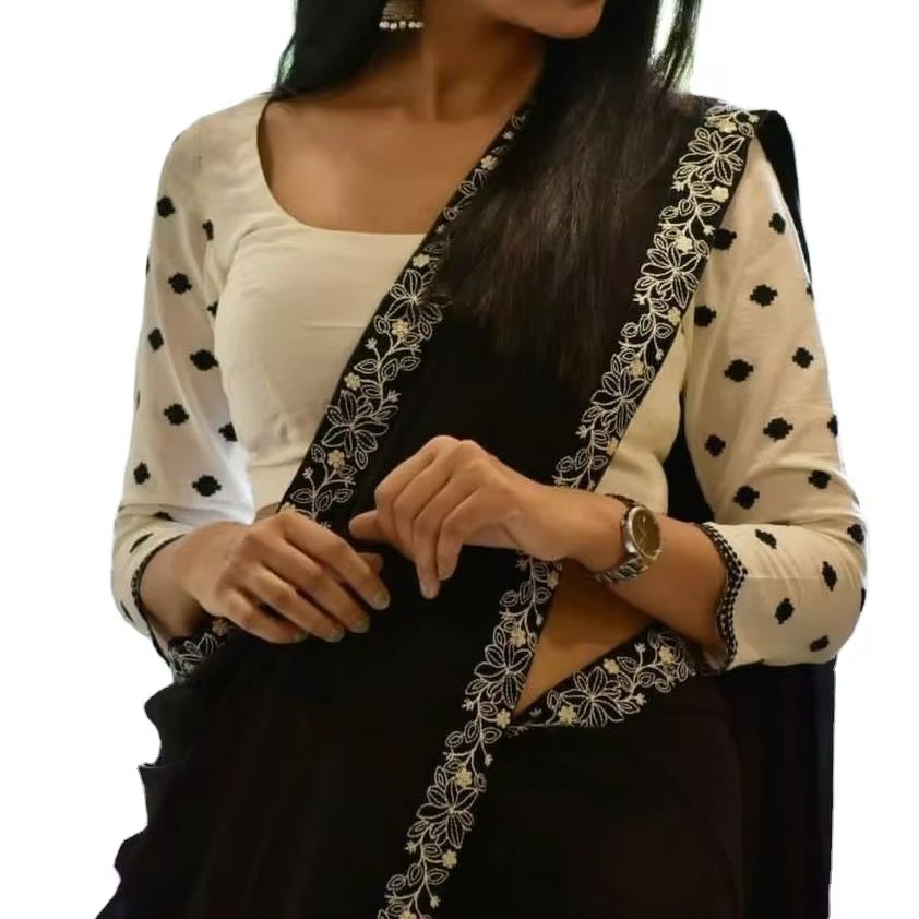 White & Black color fancy designer Latest Collection Indian Wedding Wear Saree for Womens from Indian Exporter