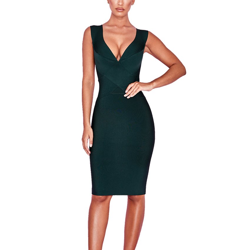 Wholesale Elegant Newest Luxury Invisible Green Women Bodycon Ladies Bandage Dresses Summer Casual Dresses Bandage Fabric Adults