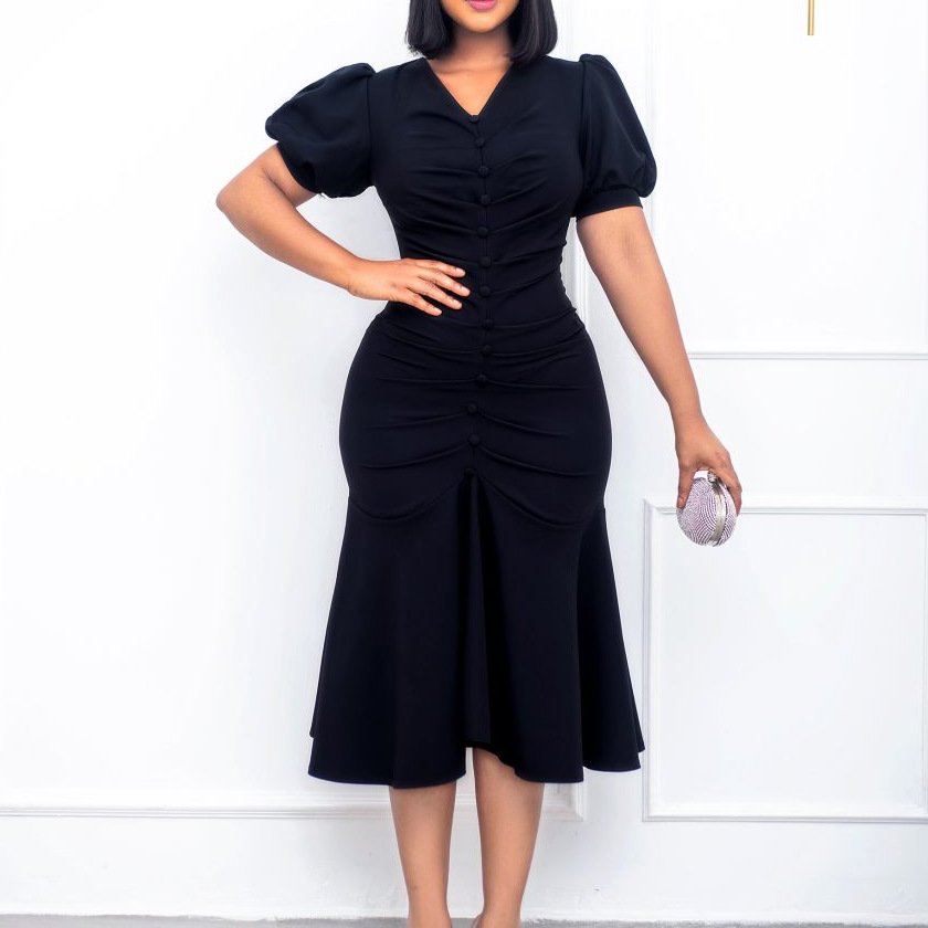 Fashion Pleated Ruched Casual Dress Office Ladies Special Occasion Professional Pencil Women Career Formal Dress