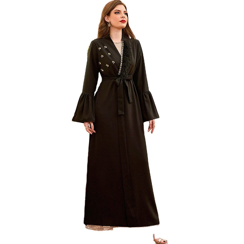 Autumn Winter retro style polka dot print chiffon long dress islamic clothing turkish abaya women muslim dress 2024