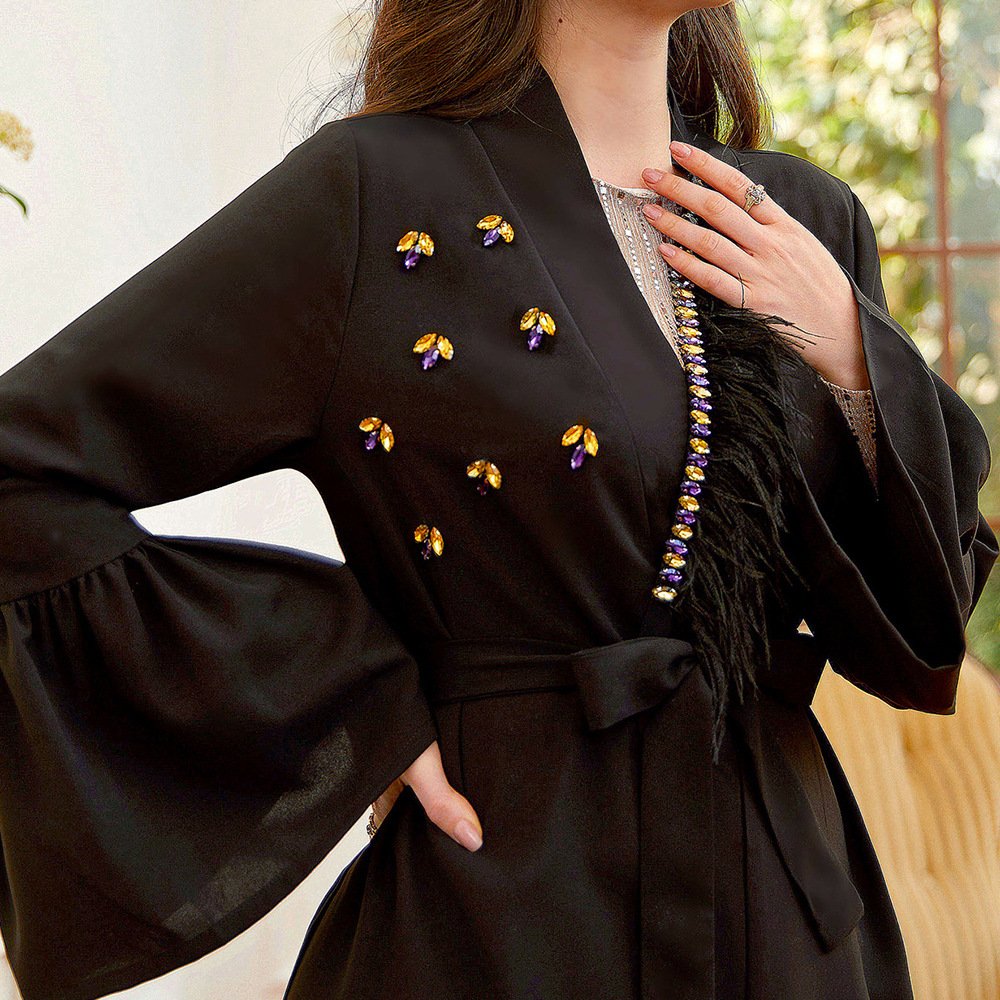 Autumn Winter retro style polka dot print chiffon long dress islamic clothing turkish abaya women muslim dress 2024
