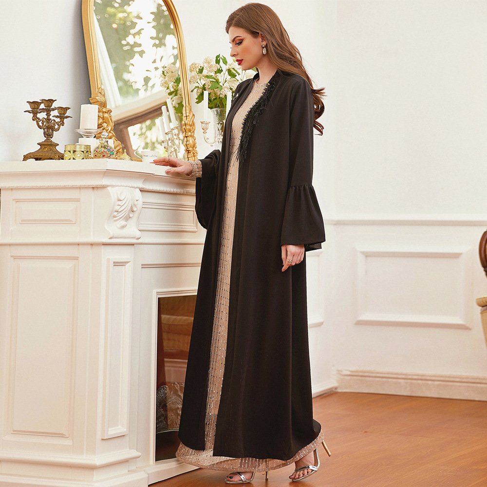 Autumn Winter retro style polka dot print chiffon long dress islamic clothing turkish abaya women muslim dress 2024