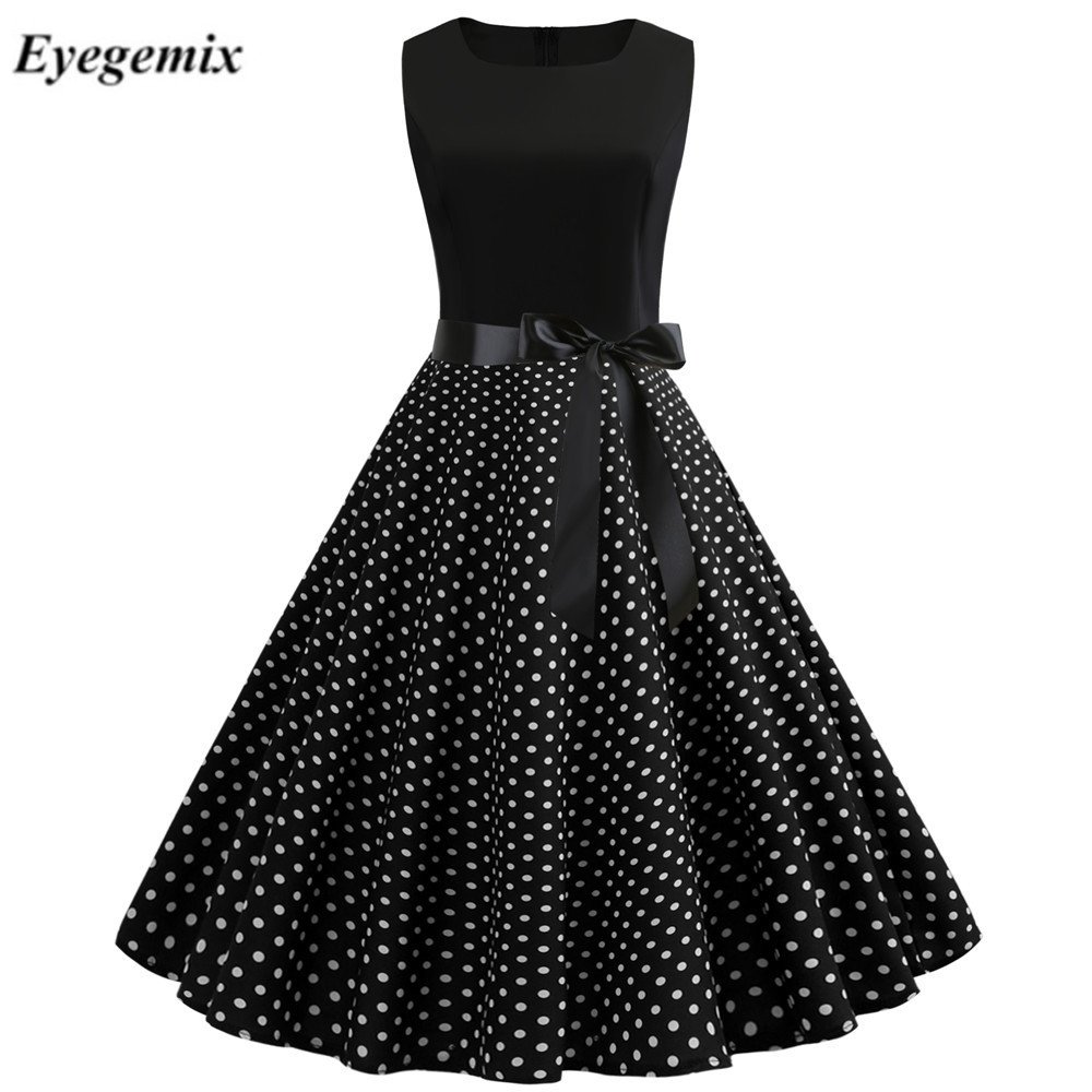 Women Summer Dress Casual Polka Dot Elegant Retro Vintage Dresses 50s 60s Robe Femme Rockabilly Pin Up Office Vestidos