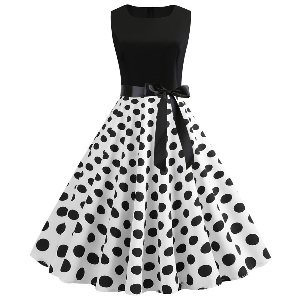 Women Summer Dress Casual Polka Dot Elegant Retro Vintage Dresses 50s 60s Robe Femme Rockabilly Pin Up Office Vestidos