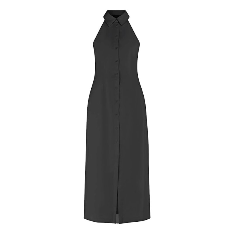 Custom oem casual dresses solid color turndown collar sleeveless button bodycon elegant maxi dresses women