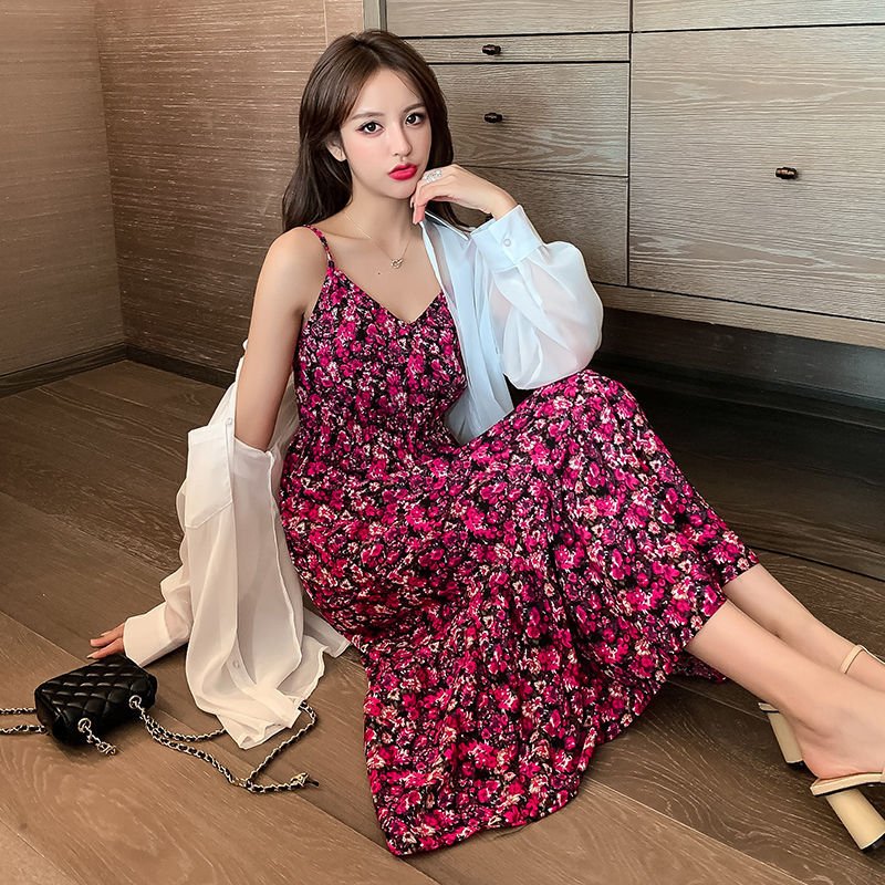 Spaghetti Strap Dress Look slimmer Women's Dresses Floral Printed Midi dress