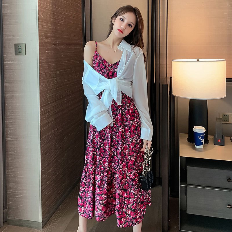 Spaghetti Strap Dress Look slimmer Women's Dresses Floral Printed Midi dress