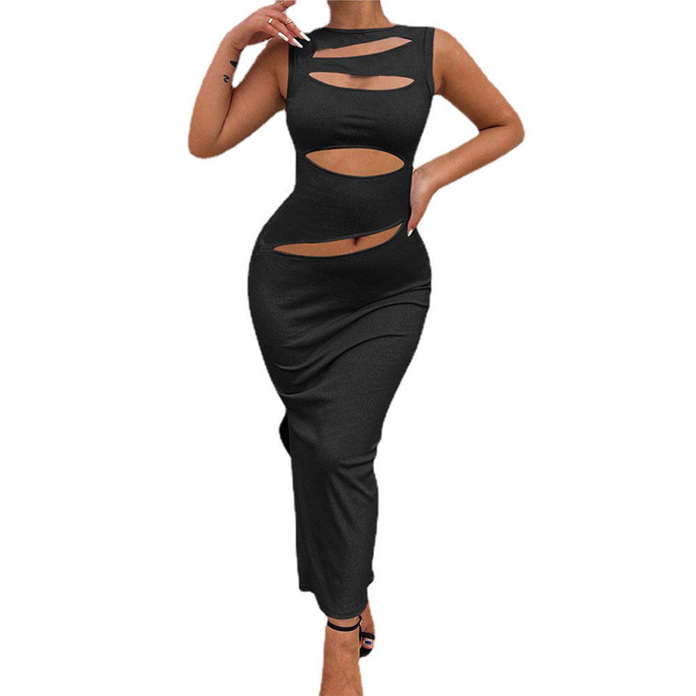 High Quality Women Date Night Trendy Formal Hollow Out Sleeveless Knitted Vestido Casual Summer Dresses