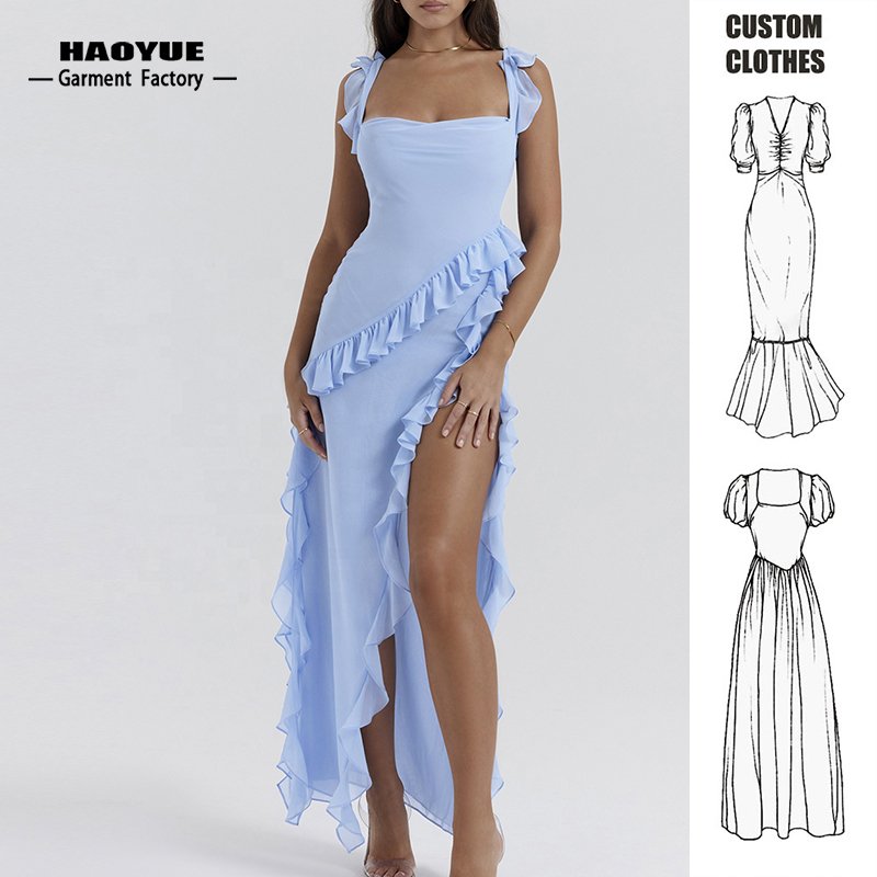 Clothing Manufacturers Custom Ladies Elegant Casual Dresses Chiffon Clothes Maxi Long Dress For Women
