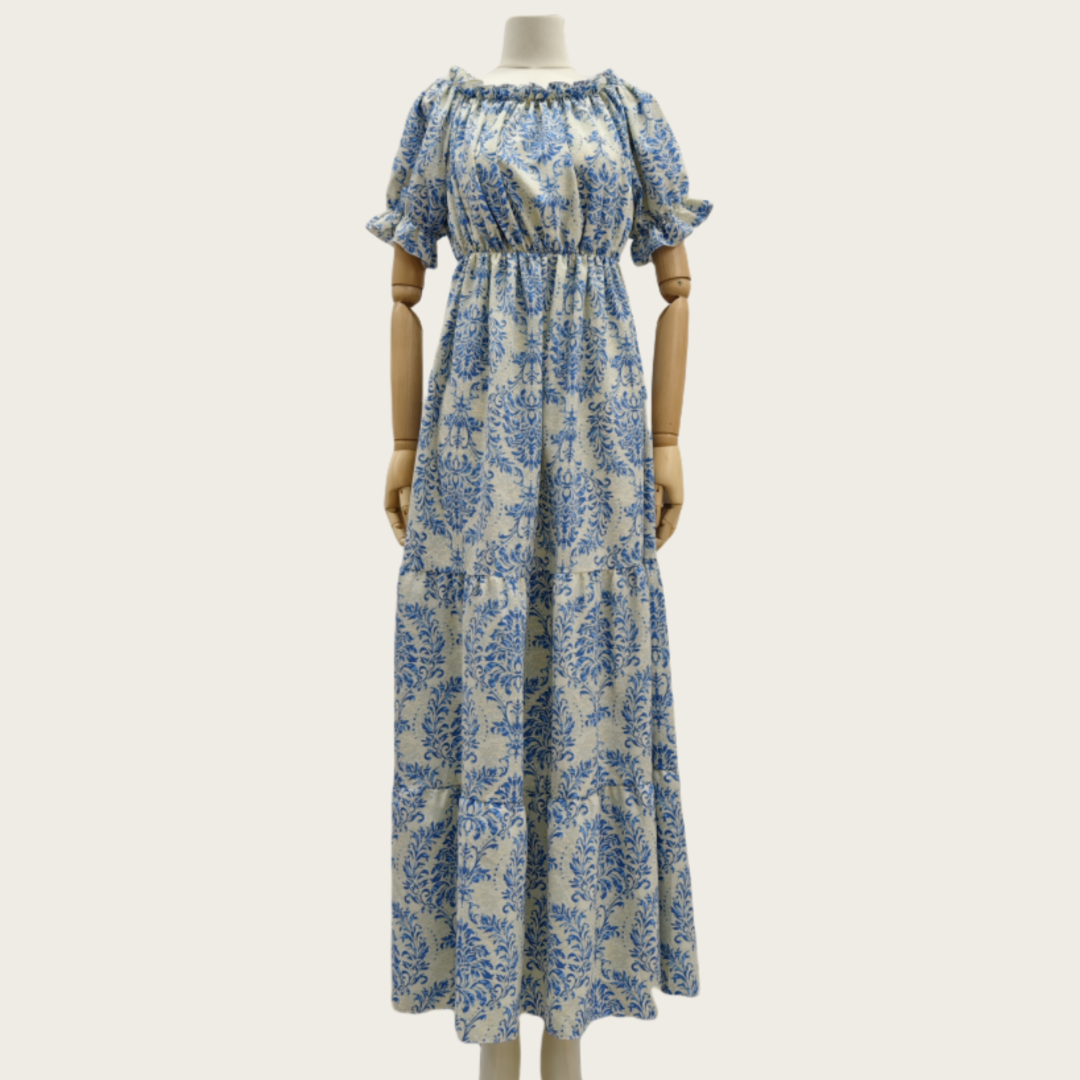 2024 Summer New Women's One-Shoulder Casual Dress Short-Sleeved Green Printing Breathable Large Size Dress