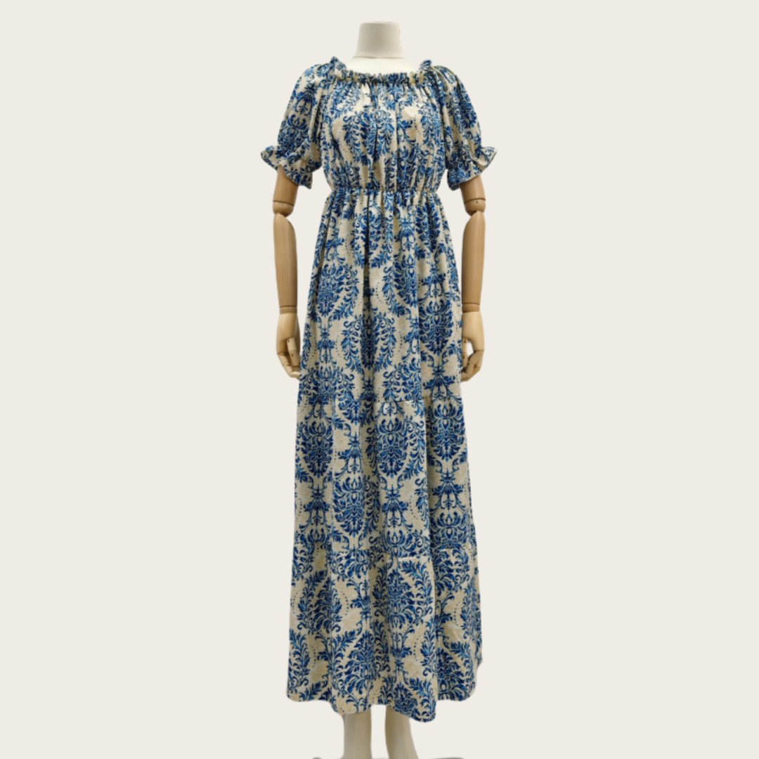 2024 Summer New Women's One-Shoulder Casual Dress Short-Sleeved Green Printing Breathable Large Size Dress