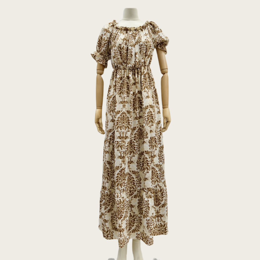 2024 Summer New Women's One-Shoulder Casual Dress Short-Sleeved Green Printing Breathable Large Size Dress