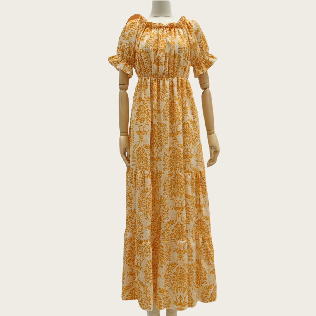 2024 Summer New Women's One-Shoulder Casual Dress Short-Sleeved Green Printing Breathable Large Size Dress