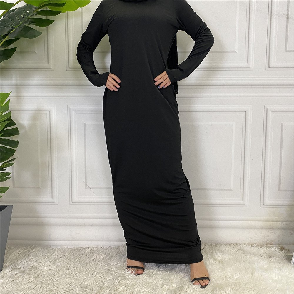 Arab solid color satin abaya long-sleeve women's maxi dress, foreign trade base shirt abaya de luxe