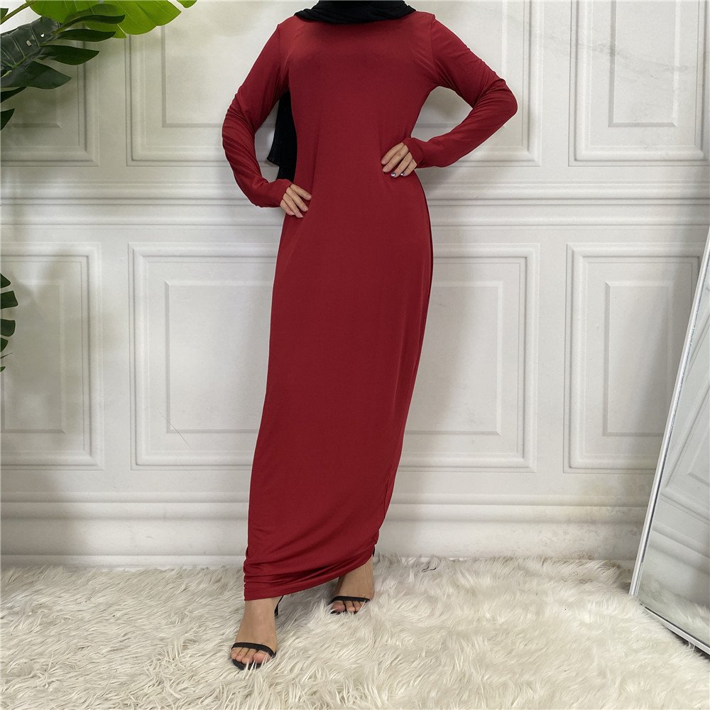 Arab solid color satin abaya long-sleeve women's maxi dress, foreign trade base shirt abaya de luxe