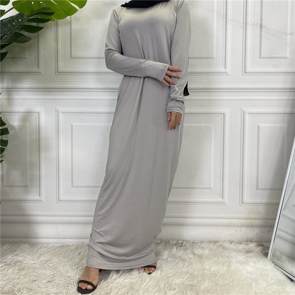 Arab solid color satin abaya long-sleeve women's maxi dress, foreign trade base shirt abaya de luxe