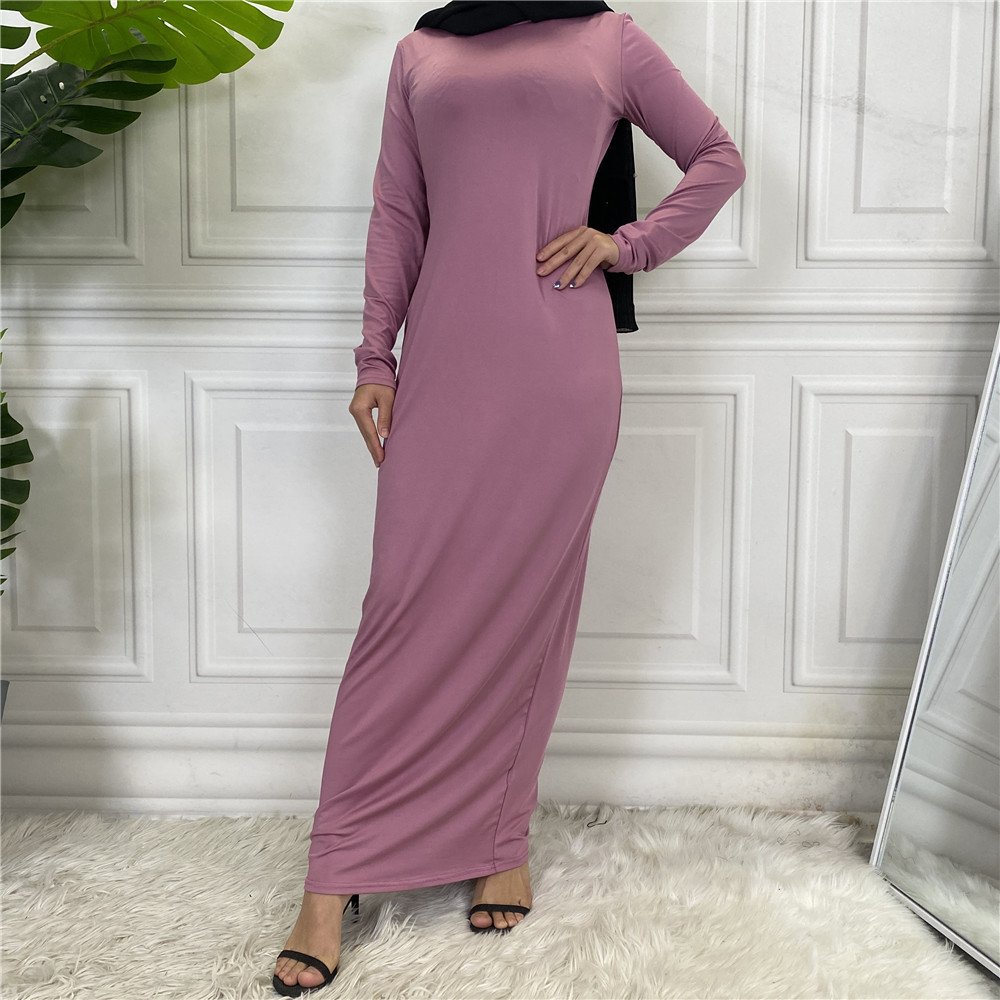 Arab solid color satin abaya long-sleeve women's maxi dress, foreign trade base shirt abaya de luxe