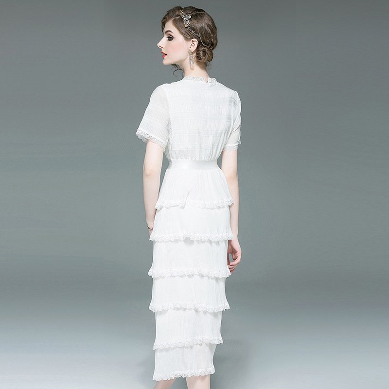 Fashion Summer White Casual Dress Women'S Short Sleeve Layered Flounce casual Dress