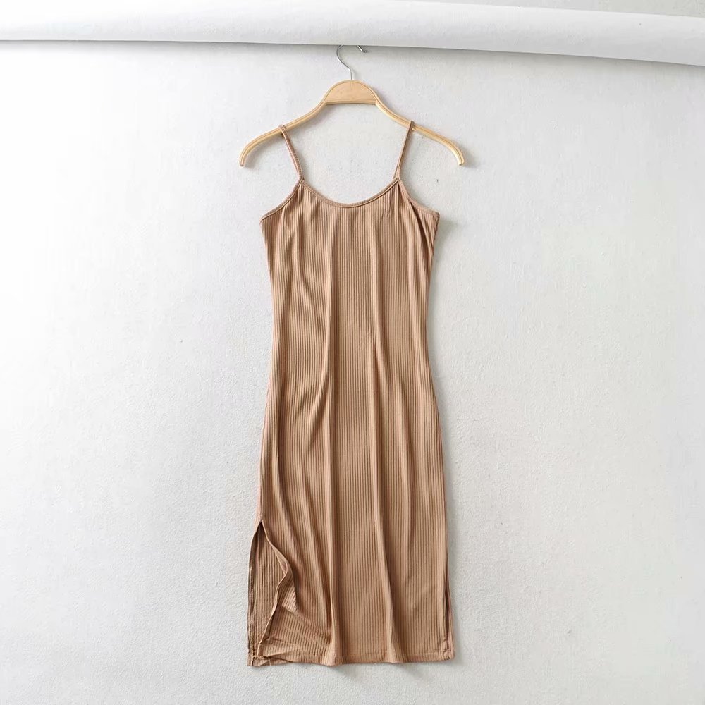 2022 New Arrival Plain Knitted Body Con Dress Beach Suspender Maxi Dresses Casual Dresses Women Summer
